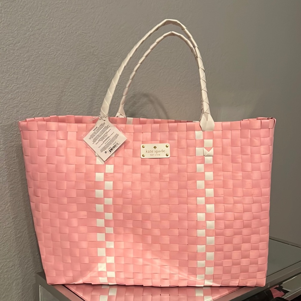NWT Large pink straw tote bag by Kate Spade